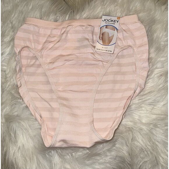 Jockey Matte & Shine Hi-Cut Panties Striped Womens 7 L Large Pink - Picture 1 of 4